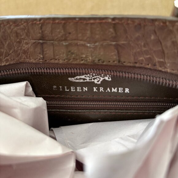VTG Auth. EILEEN KRAMER Genuine Caiman Crocodile Brown Slim Satchel Bag - Picture 6 of 6